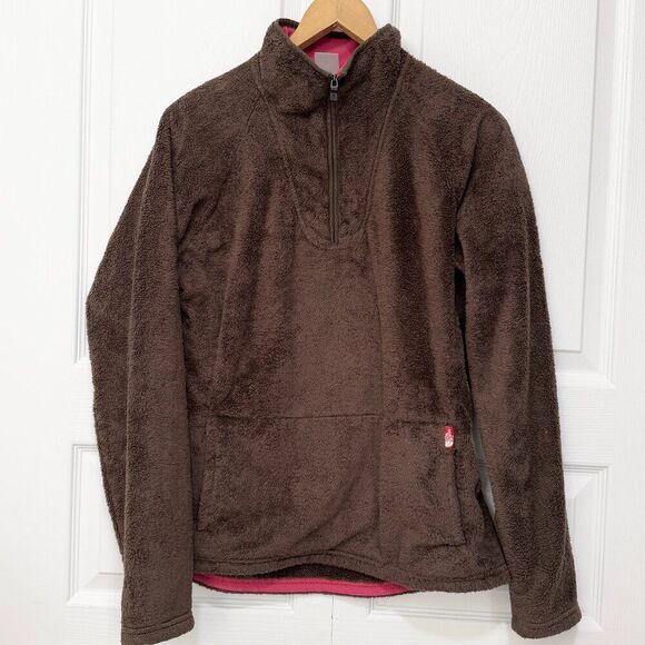 Women North Face Sweater 1/4 Zip Fleece Outdoor Jacket in Brown Size Large - Picture 1 of 9
